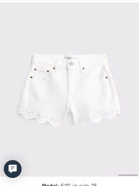 Abercrombie & Fitch Mid-Rise Aline White Scalloped-Hem Denim Shorts